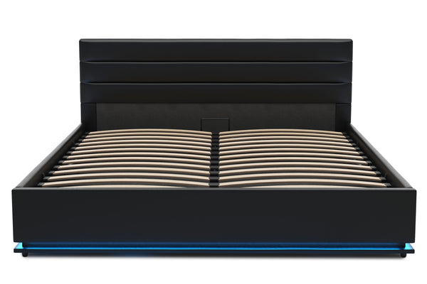 Lederbett LED STARDUST 160 x 200 cm schwarz