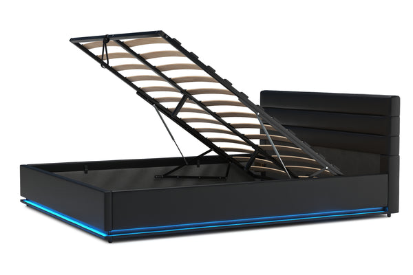 Lederbett LED STARDUST 160 x 200 cm schwarz