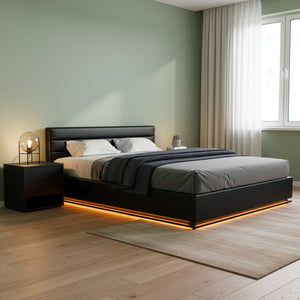 Lederbett LED STARDUST 160 x 200 cm schwarz
