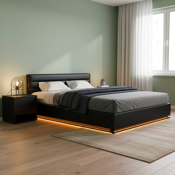 Lederbett LED STARDUST 160 x 200 cm schwarz