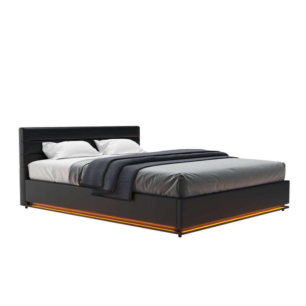 Lit en cuir LED STARDUST 160 x 200 cm noir 