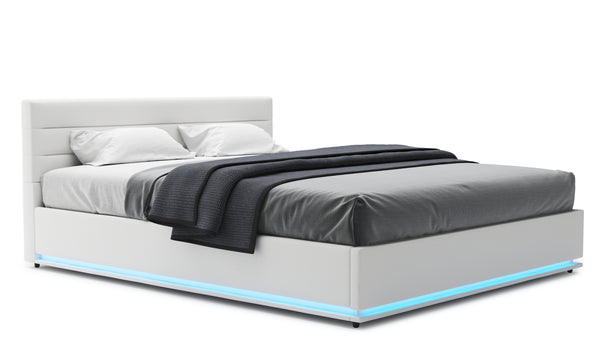 Lederbett LED STARDUST 160 x 200 cm weiss