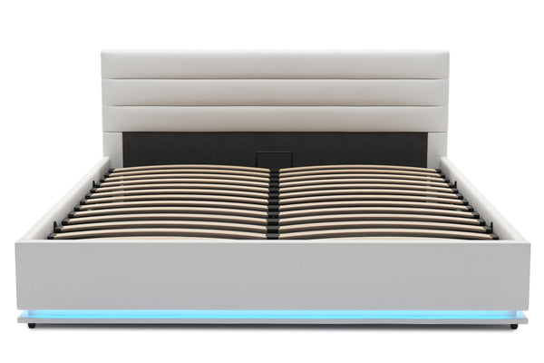 Lederbett LED STARDUST 160 x 200 cm weiss