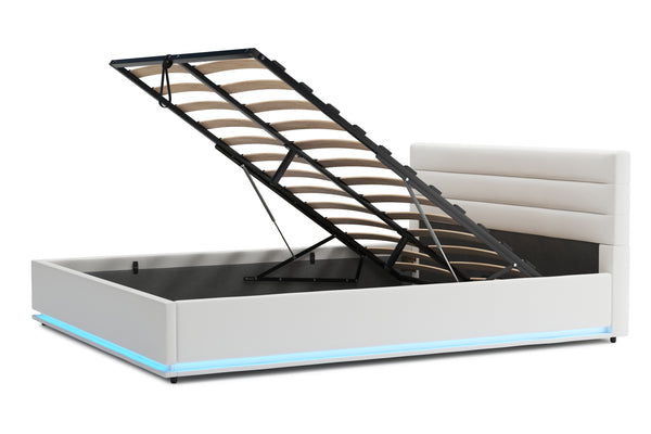 Lederbett LED STARDUST 160 x 200 cm weiss
