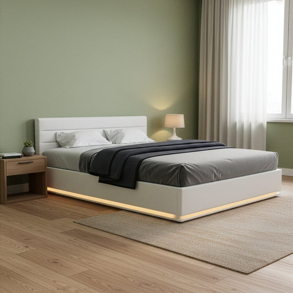 Lederbett LED STARDUST 160 x 200 cm weiss