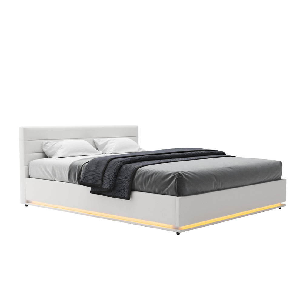 Lit en cuir LED STARDUST 160 x 200 cm blanc 