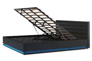 Lederbett LED STARDUST 180 x 200 cm schwarz