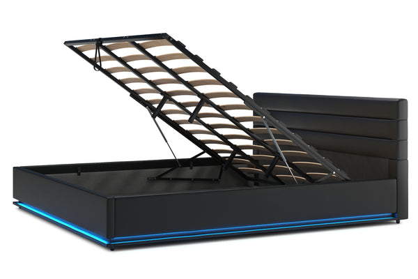 Lederbett LED STARDUST 180 x 200 cm schwarz