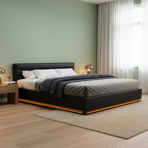 Lederbett LED STARDUST 180 x 200 cm schwarz