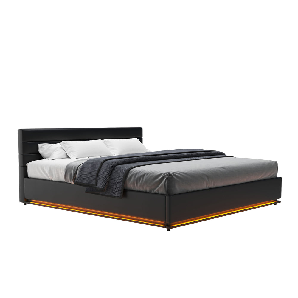 Leather bed LED STARDUST 180 x 200 cm black