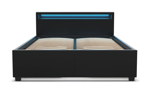Lederbett LED TRANCE 140 x 200 cm schwarz