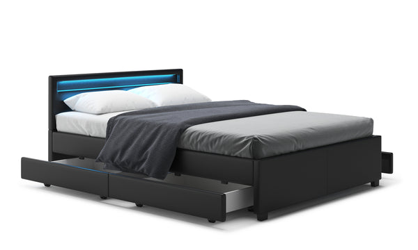 Lederbett LED TRANCE 140 x 200 cm schwarz
