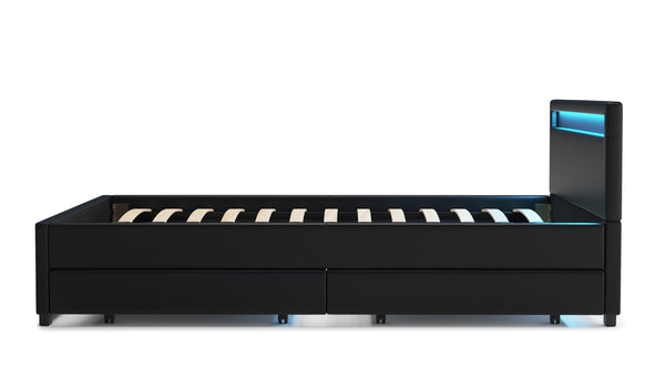 Lederbett LED TRANCE 140 x 200 cm schwarz