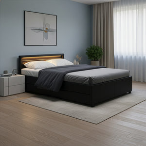 Lederbett LED TRANCE 140 x 200 cm schwarz