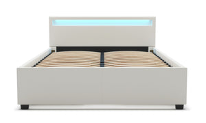 Lederbett LED TRANCE 140 x 200 cm weiss