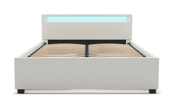 Lederbett LED TRANCE 140 x 200 cm weiss