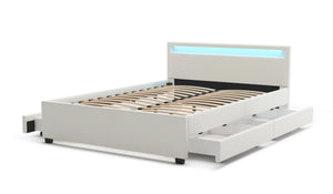 Lederbett LED TRANCE 140 x 200 cm weiss