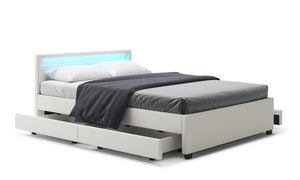 Lederbett LED TRANCE 140 x 200 cm weiss
