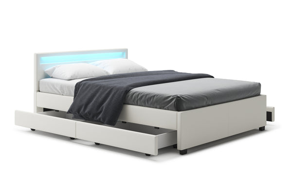 Lederbett LED TRANCE 140 x 200 cm weiss
