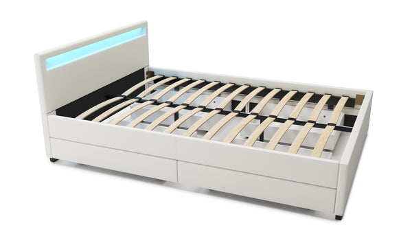 Lederbett LED TRANCE 140 x 200 cm weiss