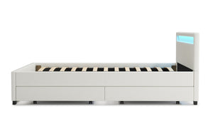 Lederbett LED TRANCE 140 x 200 cm weiss
