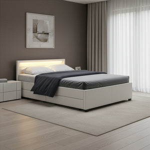 Lederbett LED TRANCE 140 x 200 cm weiss