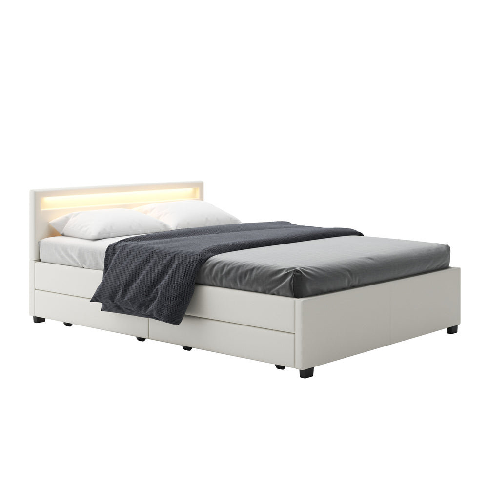 Leather bed LED TRANCE 140 x 200 cm white
