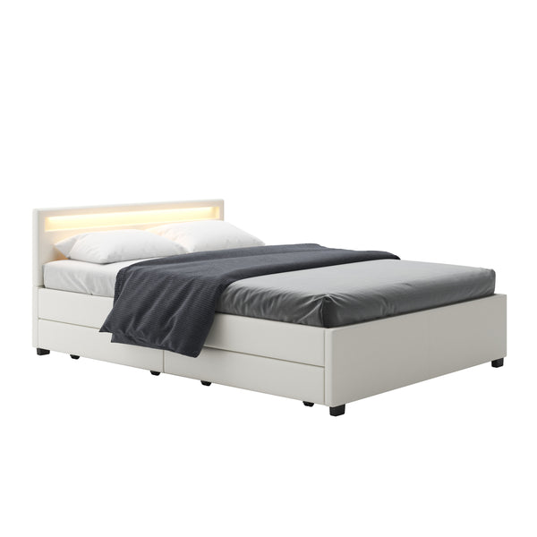 Lederbett LED TRANCE 140 x 200 cm weiss