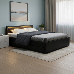 Lederbett LED TRANCE 160 x 200 cm schwarz