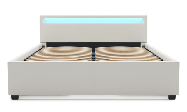 Lederbett LED TRANCE 160 x 200 cm weiss