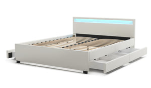 Lederbett LED TRANCE 160 x 200 cm weiss