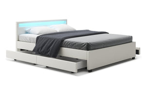 Lederbett LED TRANCE 160 x 200 cm weiss