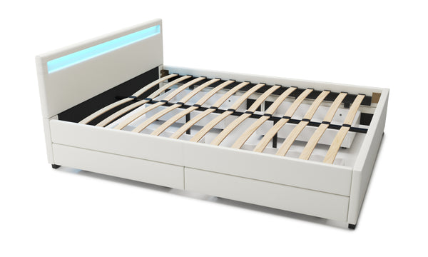 Lederbett LED TRANCE 160 x 200 cm weiss