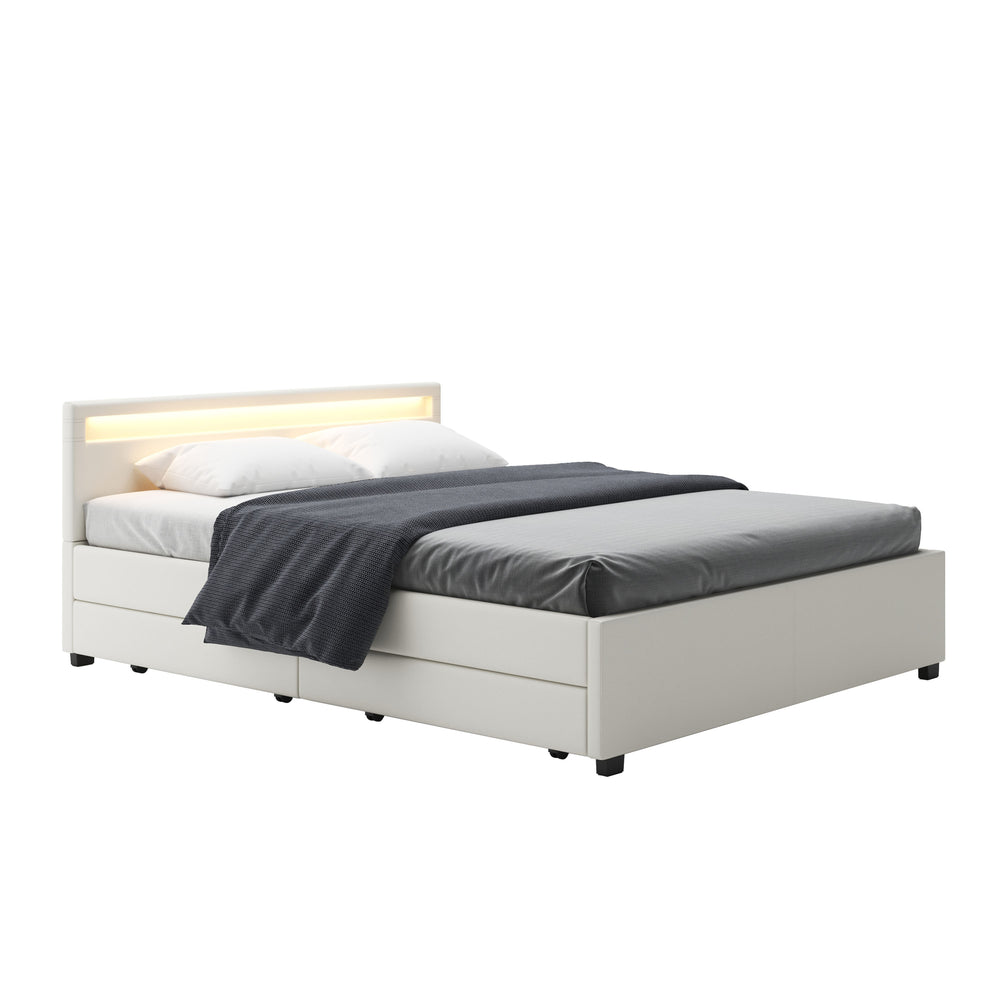 Leather bed LED TRANCE 160 x 200 cm white