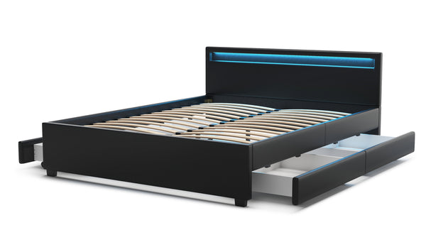 Lederbett LED TRANCE 160 x 200 cm schwarz