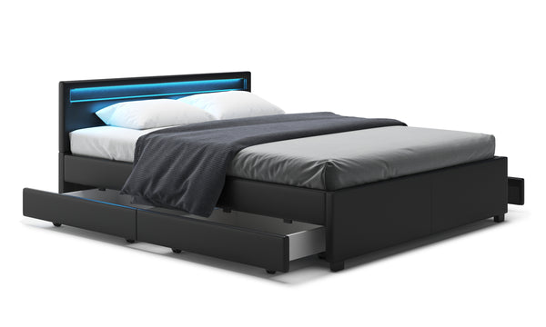 Lederbett LED TRANCE 160 x 200 cm schwarz