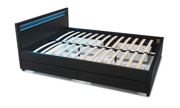 Lederbett LED TRANCE 160 x 200 cm schwarz