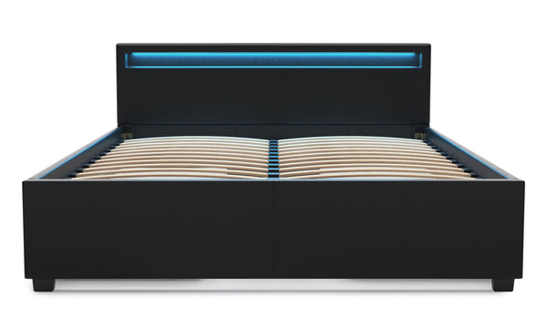 Lederbett LED TRANCE 160 x 200 cm schwarz