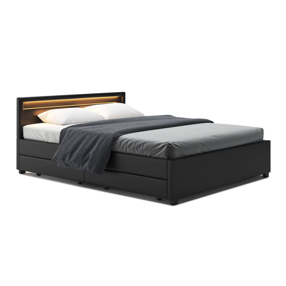 Leather bed LED TRANCE 160 x 200 cm black
