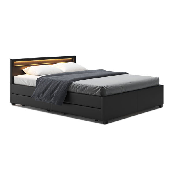 Lederbett LED TRANCE 160 x 200 cm schwarz