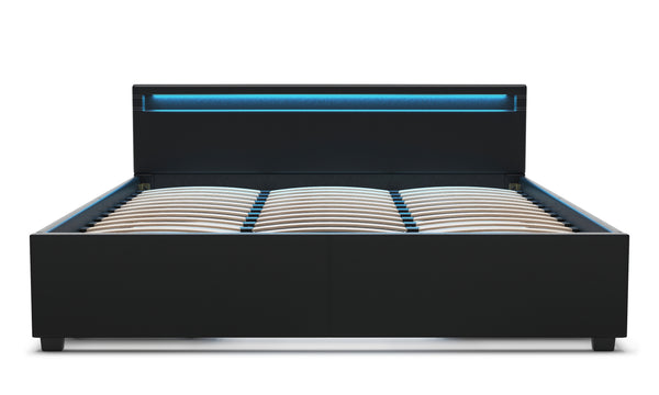 Lederbett LED TRANCE 180 x 200 cm schwarz