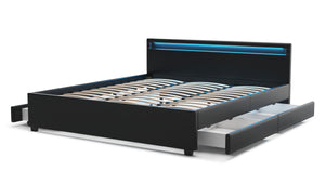 Lederbett LED TRANCE 180 x 200 cm schwarz