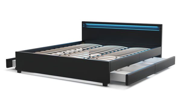 Lederbett LED TRANCE 180 x 200 cm schwarz