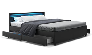 Lederbett LED TRANCE 180 x 200 cm schwarz