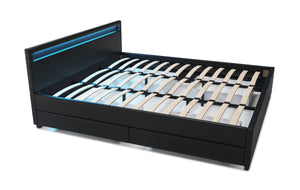 Lederbett LED TRANCE 180 x 200 cm schwarz