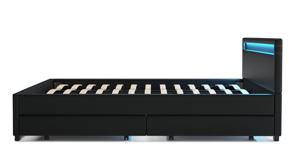 Lederbett LED TRANCE 180 x 200 cm schwarz