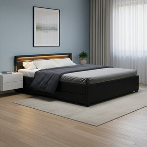 Lederbett LED TRANCE 180 x 200 cm schwarz