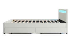 Lederbett LED TRANCE 180 x 200 cm weiss