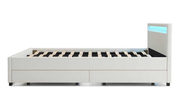 Lederbett LED TRANCE 180 x 200 cm weiss