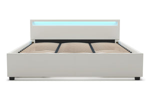 Lederbett LED TRANCE 180 x 200 cm weiss